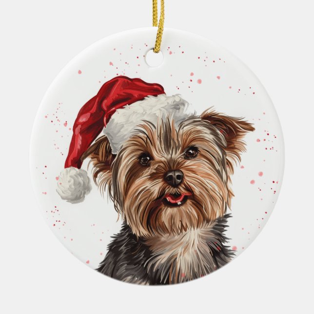 Yorkshire Terrier Dog Christmas Personalized Ceramic Ornament (Front)