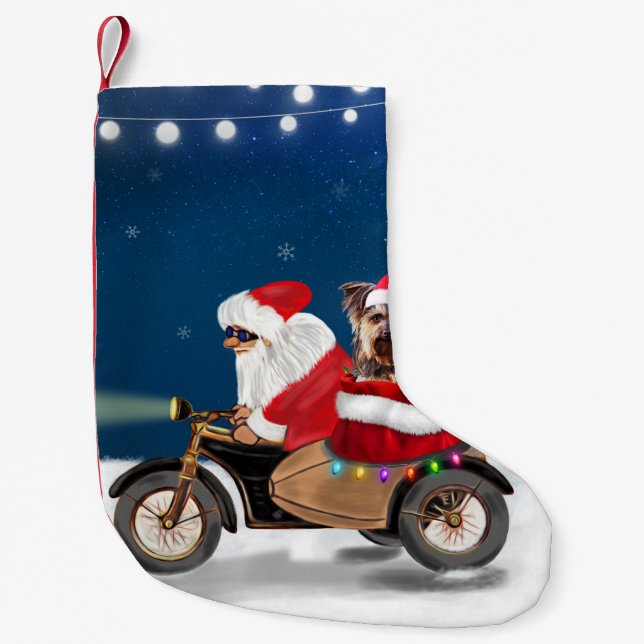 Yorkshire Terrier Dog Christmas Santa Claus  Small Christmas Stocking (Front)