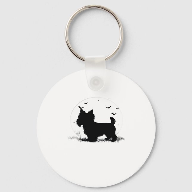 Yorkshire Terrier Dog � Halloween Moon Silhouette  Keychain (Front)