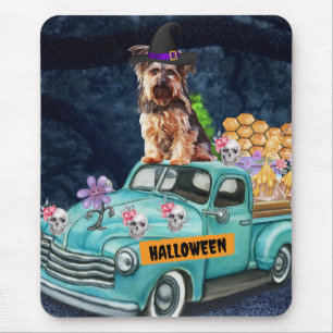Yorkshire Terrier Dog Halloween Truck Scary Night  Mouse Pad