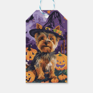 Yorkshire Terrier Dog Halloween Witch And Pumpkin  Gift Tags