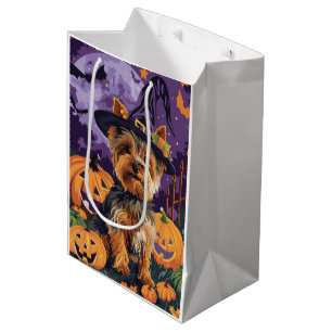 Yorkshire Terrier Dog Halloween Witch And Pumpkin  Medium Gift Bag