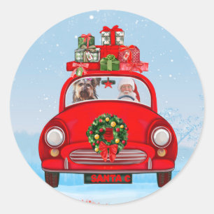 Yorkshire Terrier Dog In Car With Santa Claus  Classic Round Sticker