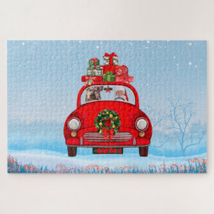 Yorkshire Terrier Dog In Car With Santa Claus Jigsaw Puzzle