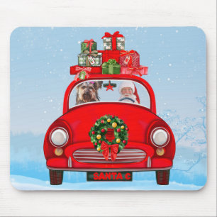 Yorkshire Terrier Dog In Car With Santa Claus Mouse Pad