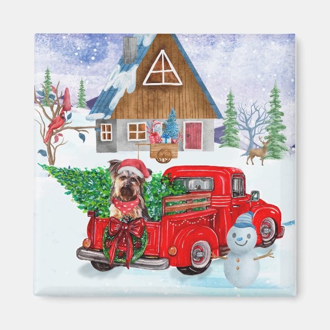 Yorkshire Terrier Dog In Christmas Delivery Truck Magnet (Front)