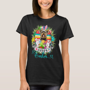 Yorkshire Terrier Dog In Easter Eggs Basket Happy T-Shirt