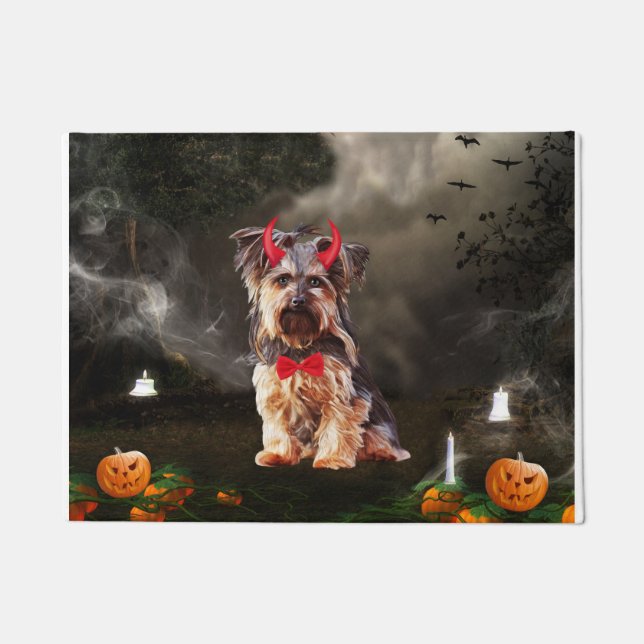 Yorkshire Terrier Dog in Halloween Doormat (Front)