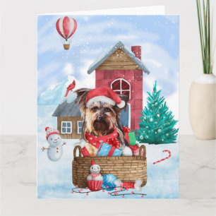 Yorkshire Terrier Dog In snow Christmas Dog House Card