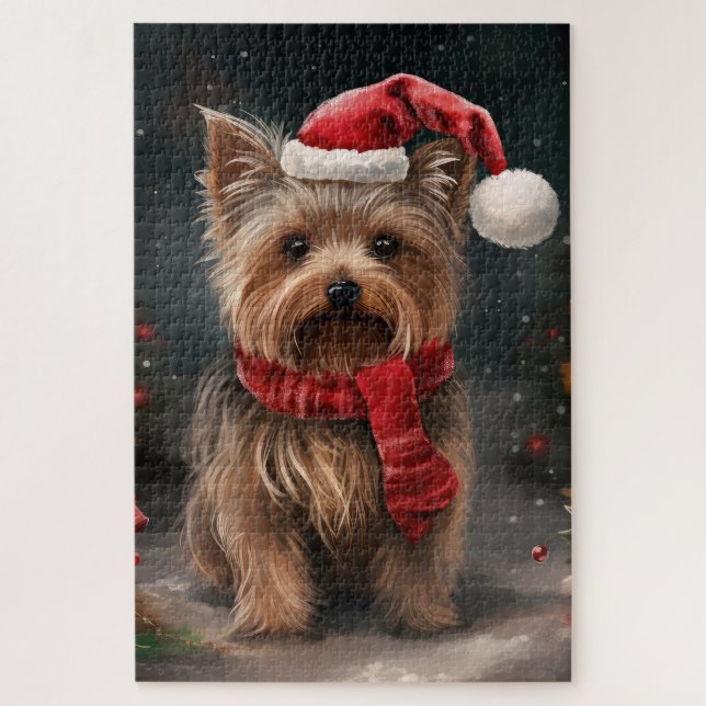 Yorkshire Terrier Dog in Snow Christmas Jigsaw Puzzle (Vertical)