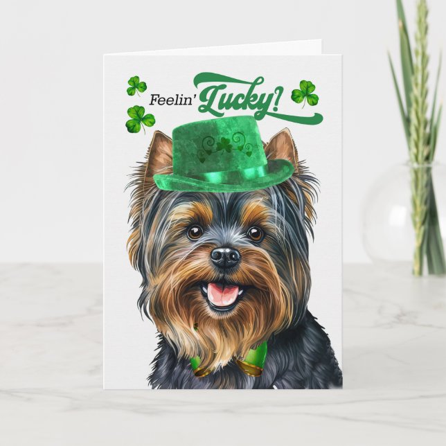 Yorkshire Terrier Dog Lucky St Patrick's Day Holiday Card (Front)