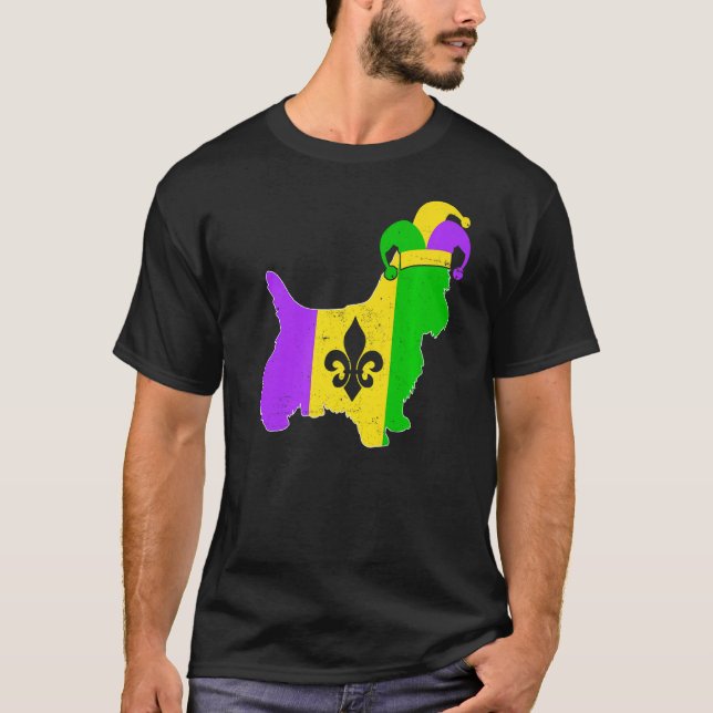 Yorkshire Terrier Dog Mardi Gras Carnival Funny Pu T-Shirt (Front)