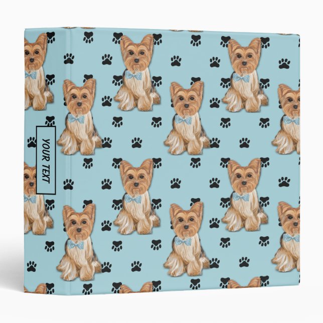 Yorkshire Terrier Dog Paw Prints Pattern Binder (Front/Spine)