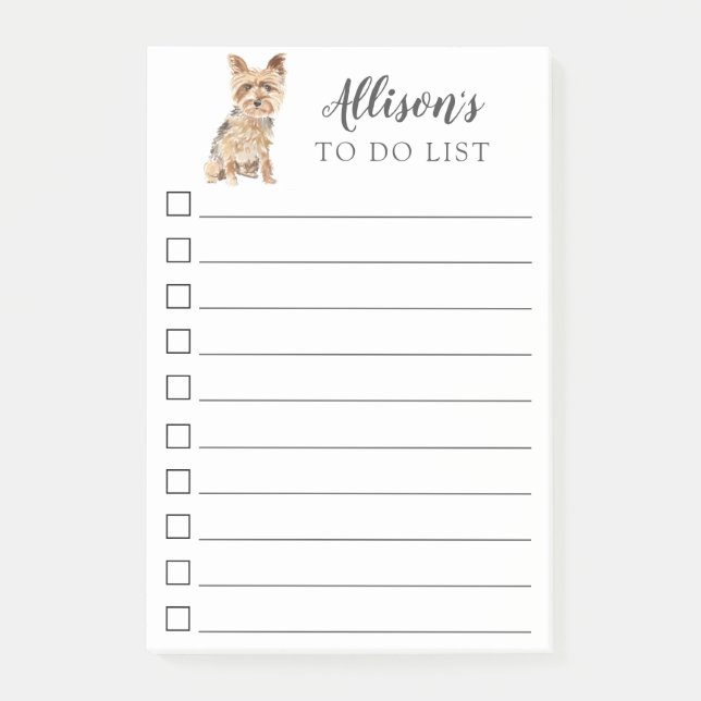 Yorkshire Terrier Dog Personalized To Do List Post-it Notes (Front)