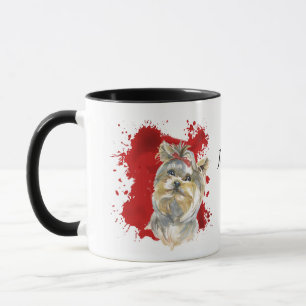Yorkshire Terrier Dog Red Abstract Background Mug
