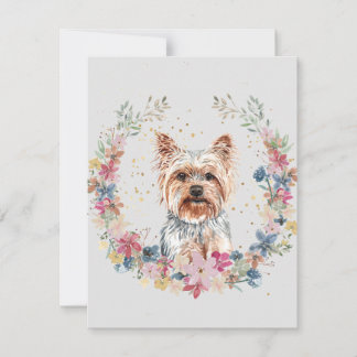 Yorkshire Terrier Dog Spring Flowers Monogram Card