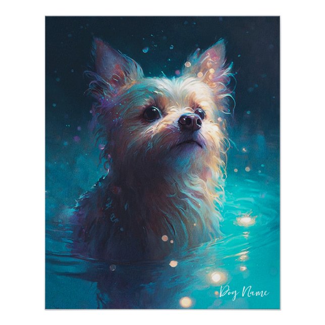 Yorkshire Terrier dog swimming in water 005 Poster (Front)