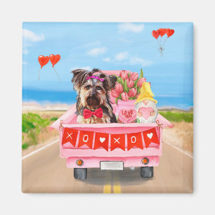 Yorkshire Terrier Dog Valentine's Day Truck Hearts Magnet