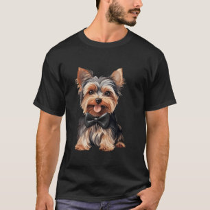 Yorkshire Terrier Dog Wearing Bow Tie Black Neckwe T-Shirt