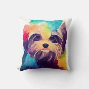 Yorkshire Terrier Dog Wild Nature Animal Colors Ar Throw Pillow