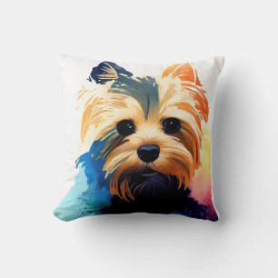Yorkshire Terrier Dog Wild Nature Animal Colors Ar Throw Pillow