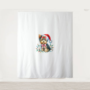 Yorkshire Terrier Dog With Coquette Bow Christmas  Tapestry
