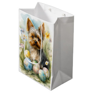 Yorkshire Terrier Dog With Easter Eggs Holiday  Medium Gift Bag