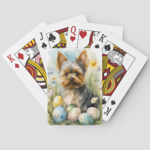 Yorkshire Terrier Dog With Easter Eggs Holiday  Playing Cards