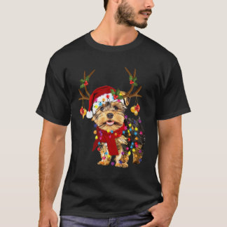 Yorkshire Terrier Dog With Reindeer Horn Funny Chr T-Shirt