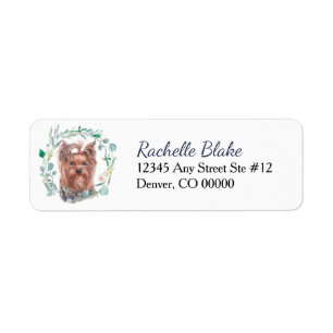 Yorkshire Terrier Dog Wreath Return Address Label