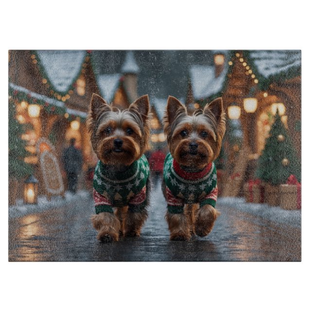 Yorkshire Terrier Dogs Christmas Snow Holiday  Cutting Board (Front)