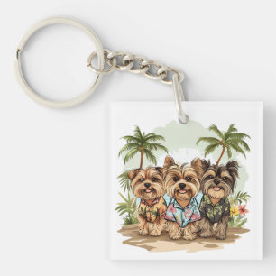 Yorkshire Terrier Dogs Hawaiian Shirts Keychain