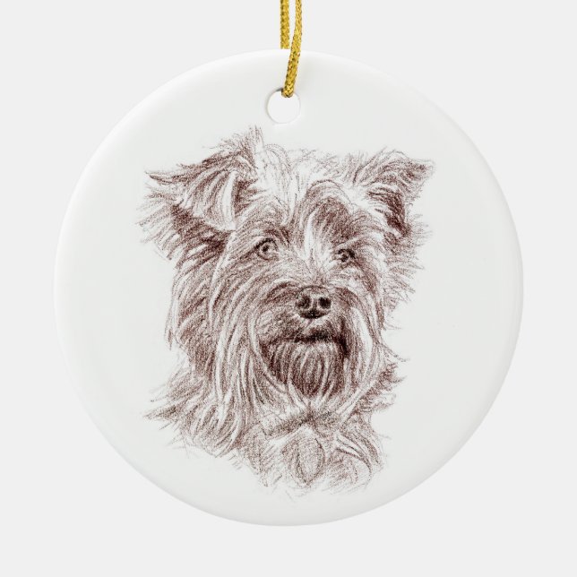 Yorkshire Terrier Drawing Ceramic Ornament (Front)