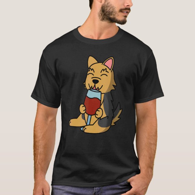 Yorkshire Terrier Drinking Wine Dog T-Shirt (Front)