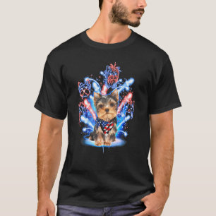 Yorkshire Terrier Fireworks Color American Flag Ba T-Shirt