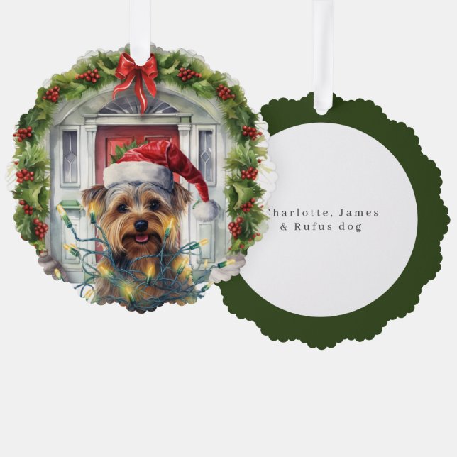 Yorkshire Terrier Front Door Christmas Ornament Card (Front/Back)
