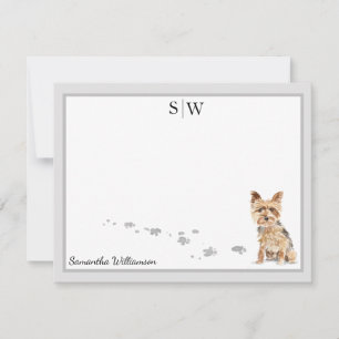 Yorkshire Terrier Gray Border Monogram Personalize Card