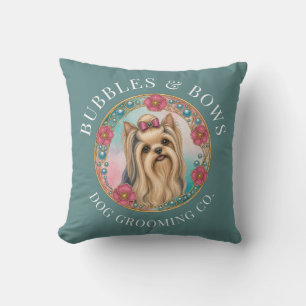 Yorkshire Terrier Grooming Salon Cushion   Teal