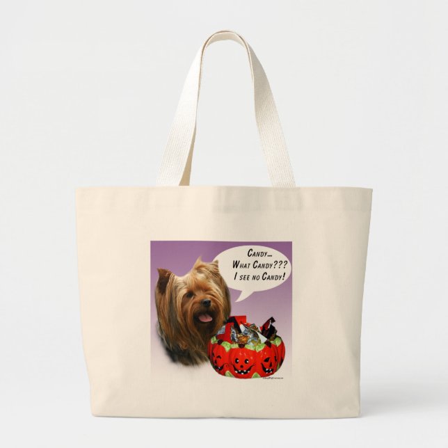 Yorkshire Terrier Halloween Candy Large Tote Bag (Front)