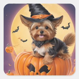 Yorkshire terrier halloween pumpkin square sticker