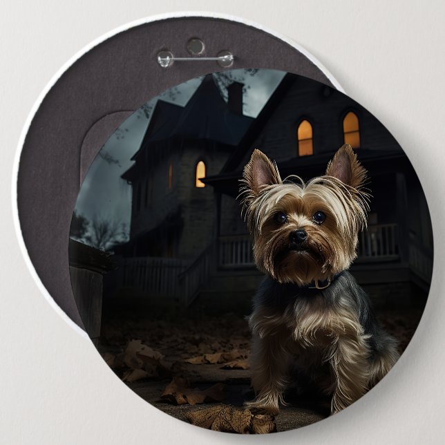 Yorkshire Terrier Halloween Scary  6 Inch Round Button (Front & Back)