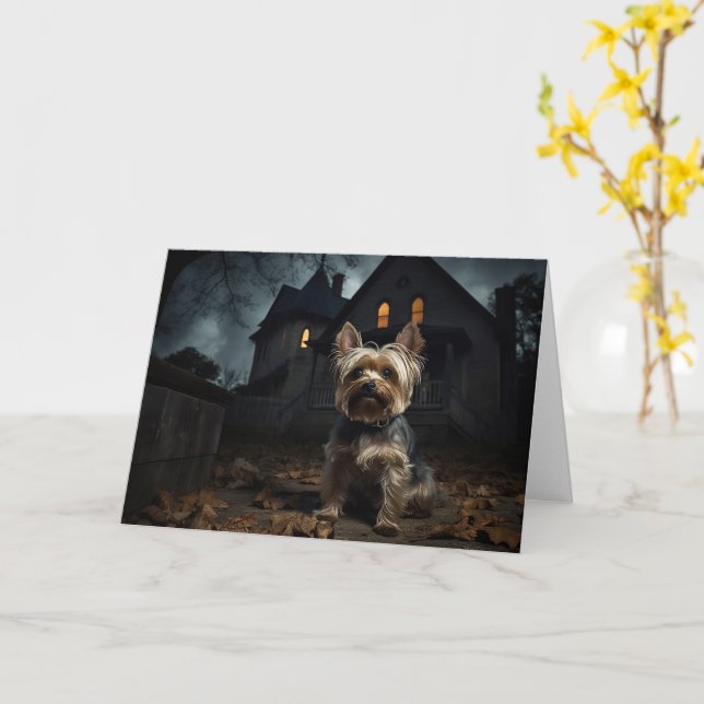 Yorkshire Terrier Halloween Scary  Card (Yellow Flower)