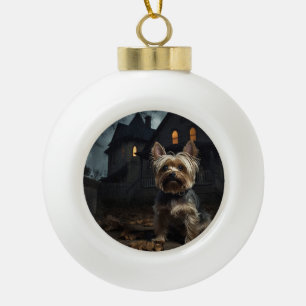 Yorkshire Terrier Halloween Scary  Ceramic Ball Christmas Ornament