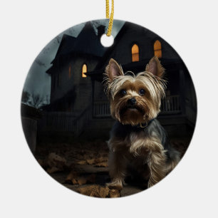 Yorkshire Terrier Halloween Scary  Ceramic Ornament