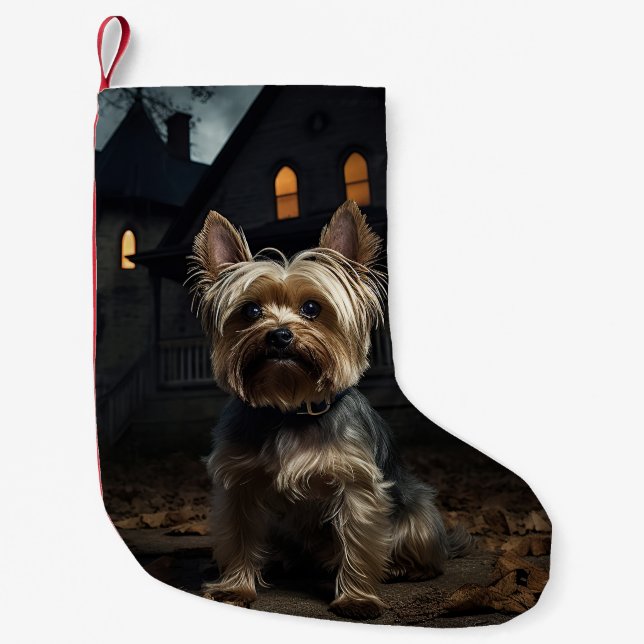 Yorkshire Terrier Halloween Scary  Small Christmas Stocking (Front)