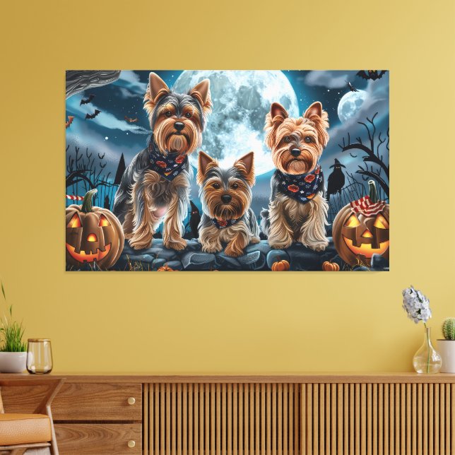 Yorkshire Terrier Halloween Spooky Canvas Print (Insitu(LivingRoom))