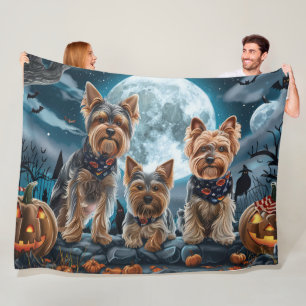Yorkshire Terrier Halloween Spooky Fleece Blanket
