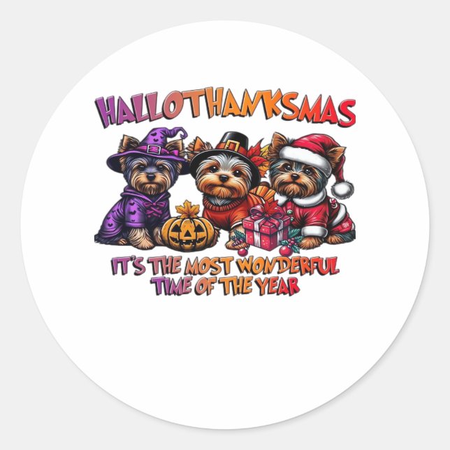 Yorkshire Terrier Halloween Thanksgiving Christmas Classic Round Sticker (Front)