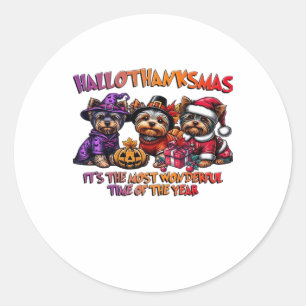 Yorkshire Terrier Halloween Thanksgiving Christmas Classic Round Sticker