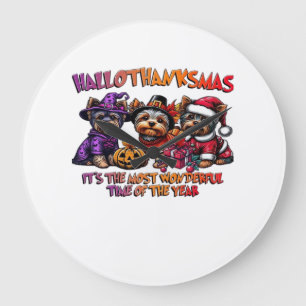 Yorkshire Terrier Halloween Thanksgiving Christmas Large Clock